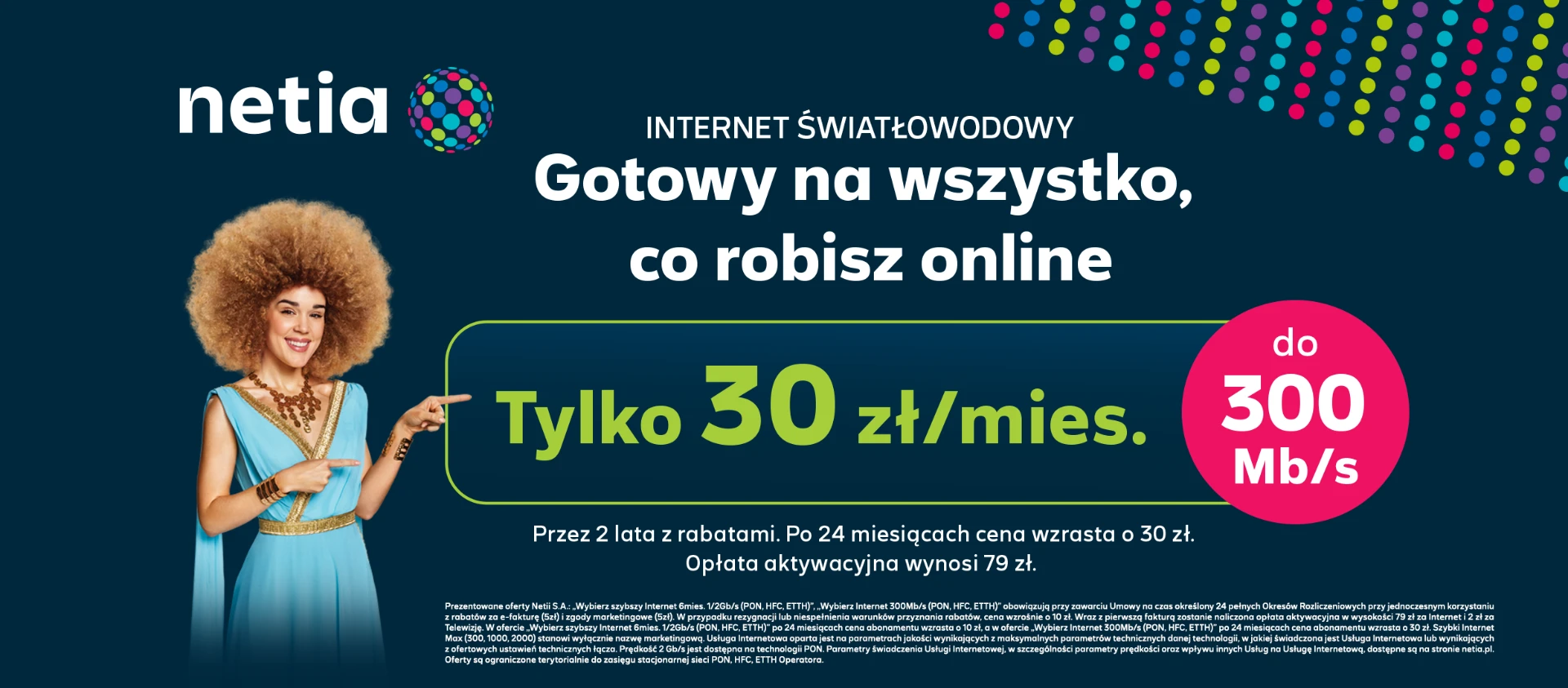 Netia – internet światłowodowy do 300 Mb/s tylko 30 zł/mies.